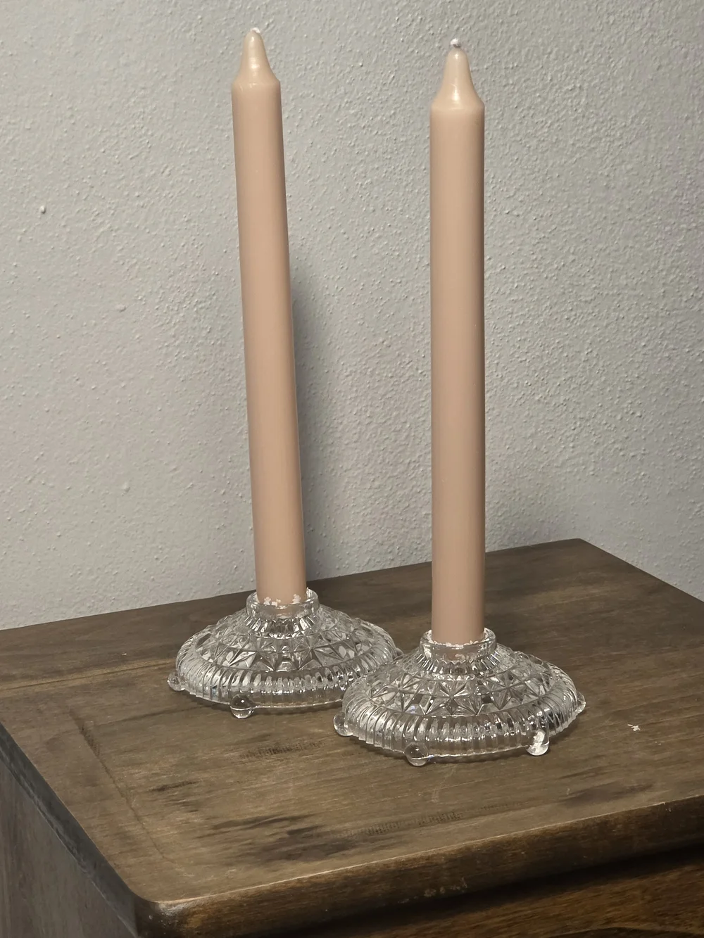 Neutral Blush Taper Candles in Clear Glass Holders - Home Accents
